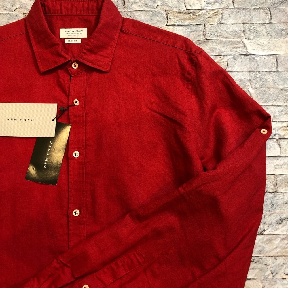 NWT XL Zara Man Red Button Up